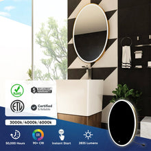 Load image into Gallery viewer, Oval LED Lighted Bathroom Vanity Mirror, Touch Switch, Anti - Fog Wall Mounted Makeup Mirror &amp; CCT Remembrance, CRI 90+, LED Oval Mirror for Bathroom, Lunar Style - LEDMyPlace