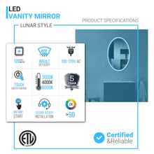 Load image into Gallery viewer, Oval LED Lighted Bathroom Vanity Mirror, Touch Switch, Anti - Fog Wall Mounted Makeup Mirror &amp; CCT Remembrance, CRI 90+, LED Oval Mirror for Bathroom, Lunar Style - LEDMyPlace