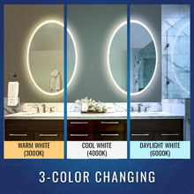 Load image into Gallery viewer, Oval LED Lighted Bathroom Vanity Mirror, Touch Switch, Anti - Fog Wall Mounted Makeup Mirror &amp; CCT Remembrance, CRI 90+, LED Oval Mirror for Bathroom, Lunar Style - LEDMyPlace