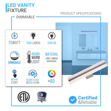 Load image into Gallery viewer, Rectangle Bathroom Light Fixtures, 24 Inch/36 Inch, 4000K (Cool White), Dimmable, ETL Listed, Bathroom Vanity Lighting - LEDMyPlace