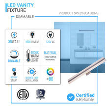 Load image into Gallery viewer, Rectangle Bathroom Light Fixtures, 24 Inch/36 Inch, 4000K (Cool White), Dimmable, ETL Listed, Bathroom Vanity Lighting - LEDMyPlace