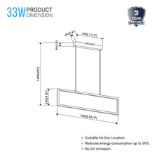 Load image into Gallery viewer, Rectangular Chandelier LED For Office Kitchen Dining Room, 33W, 3000K, 1650LM, LED Pendant Lighting with Matte Black Body Finish, Dimmable, 1 - Light - LEDMyPlace