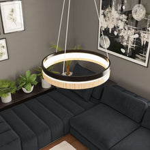 Load image into Gallery viewer, Round Chandelier, Matte Black + Wood Finish, 33W, 3000K (Warm White), 961 Lumens, Dimmable Pendant - LEDMyPlace