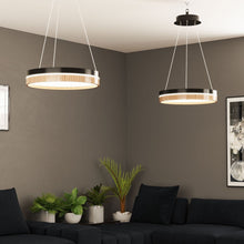 Load image into Gallery viewer, Round Chandelier, Matte Black + Wood Finish, 33W, 3000K (Warm White), 961 Lumens, Dimmable Pendant - LEDMyPlace