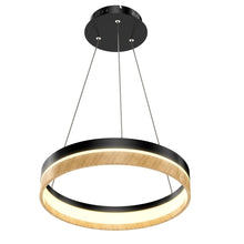 Load image into Gallery viewer, Round Chandelier, Matte Black + Wood Finish, 33W, 3000K (Warm White), 961 Lumens, Dimmable Pendant - LEDMyPlace