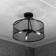 Load image into Gallery viewer, Semi Flush Mount Ceiling Lights, Drum Shape, Steel Cage Matte Black Finish, E26 Base, UL Listed, 3 Years Warranty - LEDMyPlace