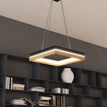 Load image into Gallery viewer, Square Metal and Wood Chandelier Light, 35W, 3000K (Warm White), 836 Lumens, Dimmable, Matte Black + Wood Body Finish - LEDMyPlace