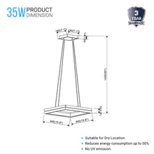 Load image into Gallery viewer, Square Metal and Wood Chandelier Light, 35W, 3000K (Warm White), 836 Lumens, Dimmable, Matte Black + Wood Body Finish - LEDMyPlace