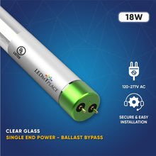Load image into Gallery viewer, T8 4ft LED Tube/Bulb - Glass 18W 1800 Lumens 4000K Clear, Single Ended Power - Ballast Bypass - LEDMyPlace