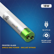 Load image into Gallery viewer, T8 4ft LED Tube/Bulb - Glass 18W 1800 Lumens 6500K Frosted, Single Ended Power - Ballast Bypass - LEDMyPlace