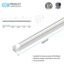 Load image into Gallery viewer, T8 8ft Integrated LED Tube Light 60W V Shape 5000K Daylight White, Clear, Linkable LED Lighting for Garage Warehouse, Upgraded Shop Lights, Plug and Play - LEDMyPlace