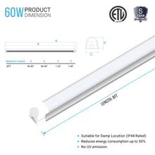 Load image into Gallery viewer, T8 8ft Integrated LED Tube Light 60W V - Shape 5000K Daylight White, Frosted, 8 Foot Plug and Play Linkable LED Shop Lights, Damp Location - LEDMyPlace
