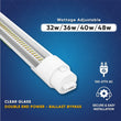 Load image into Gallery viewer, T8 8ft LED Tube/Bulb - 32/36/40/48W Wattage Adjustable, 130lm/w, 3000K/4000K/5000K/6500K CCT Changeable, Clear, R17D Base, - Ballast Bypass - LEDMyPlace