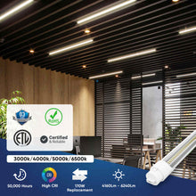 Load image into Gallery viewer, T8 8ft LED Tube/Bulb - 32/36/40/48W Wattage Adjustable, 130lm/w, 3000K/4000K/5000K/6500K CCT Changeable, Clear, R17D Base, - Ballast Bypass - LEDMyPlace