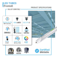 Load image into Gallery viewer, T8 8ft LED Tube/Bulb - 48w/40w/36w/32w Wattage Adjustable, 130lm/w, 3000k/4000k/5000k/6500k CCT Changeable, Frosted, FA8 Single Pin, Double End Power - Ballast Bypass - LEDMyPlace