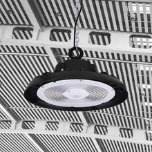 Load image into Gallery viewer, UFO LED High Bay Light 150/120/100 Watt Adjustable, 4000K Cool White, 150LM/W - 155LM/W, 120 - 277VAC, IP65, UL, DLC Listed, 1 - 10V Dim, For LED Warehouse Lighting Retail Workshop Garage Factory Barn Lighting - LEDMyPlace