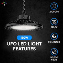 Load image into Gallery viewer, UFO LED High Bay Light 150/120/100 Watt Adjustable, 5700K, 150LM/W - 155LM/W, AC277 - 480V High Voltage, IP65, UL, DLC Listed, 1 - 10V Dim, For Warehouse Barn Airport Workshop Garage Factory - LEDMyPlace
