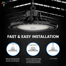 Load image into Gallery viewer, UFO LED High Bay Light 150/120/100 Watt Adjustable, 5700K, 150LM/W - 155LM/W, AC277 - 480V High Voltage, IP65, UL, DLC Listed, 1 - 10V Dim, For Warehouse Barn Airport Workshop Garage Factory - LEDMyPlace