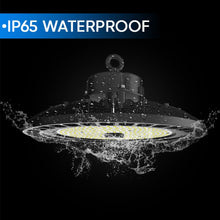 Load image into Gallery viewer, UFO LED High Bay Light 150/120/100 Watt Adjustable, 5700K, 150LM/W - 155LM/W, AC277 - 480V High Voltage, IP65, UL, DLC Listed, 1 - 10V Dim, For Warehouse Barn Airport Workshop Garage Factory - LEDMyPlace