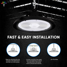 Load image into Gallery viewer, UFO LED High Bay Light, 240W/220W/200W Wattage Adjustable, 5700K 150 LM/W, Waterproof IP65, 1 - 10V Dimmable, AC277 - 480V High Voltage, UL, DLC Listed, For Factory, Workshop, Barn, Garage, Commercial Shop, Warehouse, Airport - LEDMyPlace