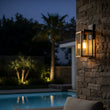 Load image into Gallery viewer, Wall Lights, Exterior Light Fixture, Clear Glass Garage Light, Modern Outdoor Lights Sconce with Waterproof, for Patio, E26 Socket Black+Wood Finish - 5.75"L x 6.1"W x 13.78"H - LEDMyPlace