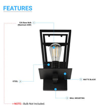 Load image into Gallery viewer, Wall Sconce Fixture, UL Listed for Damp Location, E26 Socket Wall Lamp, Matte Black Finish, Hallway Light Fixtures - LEDMyPlace