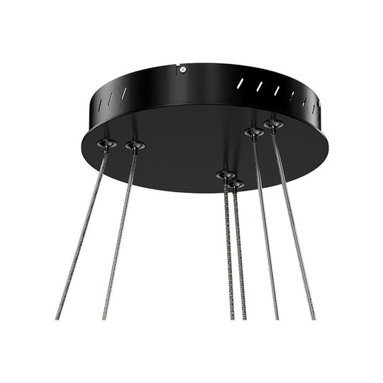 2-Ring LED Chandelier, 61W, 3000K-6500K, 2241LM, Dimmable, Matte black Body Finish, Diameter 34.9''×0.4''×71''