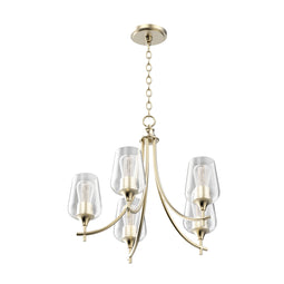 5-Lights Chandelier Light - Brass Gold Finish with Clear Glass Shades, E26 Socket, UL Listed for Damp Location, 3 Years Warranty