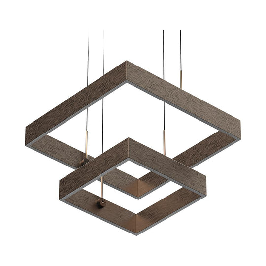 2-Lights, Square Chandelier Lighting  in Brushed Brown Body Finish, 141W, 3000K, 8800LM, Oxidation Finish Technique, Dimmable