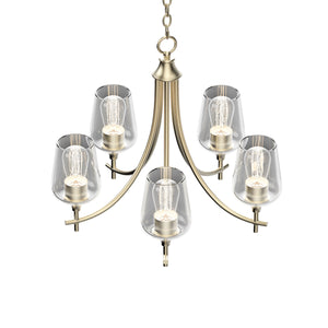 5-Lights Chandelier Light - Brass Gold Finish with Clear Glass Shades, E26 Socket, UL Listed for Damp Location, 3 Years Warranty