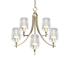 Load image into Gallery viewer, 5-Lights Chandelier Light - Brass Gold Finish with Clear Glass Shades, E26 Socket, UL Listed for Damp Location, 3 Years Warranty