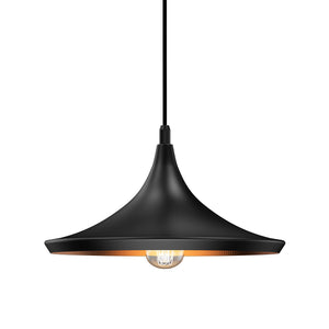 Matte Black Pendant Light Fixture, Trumpet-Shaped, E26 Base, Steel Body, UL Listed