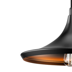 Matte Black Pendant Light Fixture, Trumpet-Shaped, E26 Base, Steel Body, UL Listed