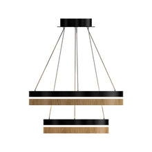 Load image into Gallery viewer, Double Circle Chandelier, 78W, 3000K, 1501 Lumens, Wooden + Matte Black Chandelier, Dimmable Pendant Fixture