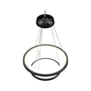 2-Ring LED Chandelier, 61W, 3000K-6500K, 2241LM, Dimmable, Matte black Body Finish, Diameter 34.9''×0.4''×71''