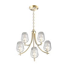 Load image into Gallery viewer, 5-Lights Chandelier Light - Brass Gold Finish with Clear Glass Shades, E26 Socket, UL Listed for Damp Location, 3 Years Warranty