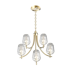 5-Lights Chandelier Light - Brass Gold Finish with Clear Glass Shades, E26 Socket, UL Listed for Damp Location, 3 Years Warranty