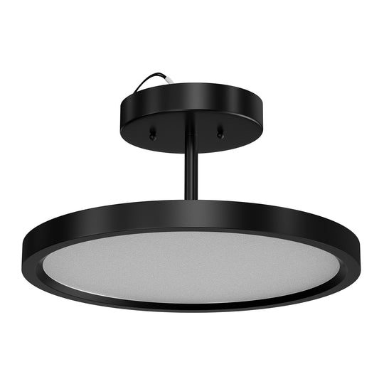 28W Round Shape LED Semi Flush Mount Ceiling Lights, Matte Black Finish with White Acrylic Shade, 1950LM, Dimmable