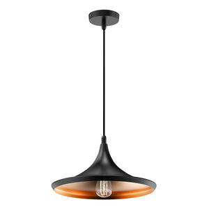 Matte Black Pendant Light Fixture, Trumpet-Shaped, E26 Base, Steel Body, UL Listed