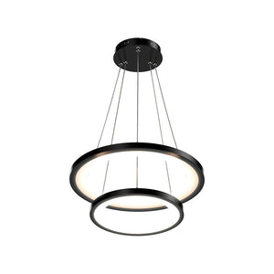 2-Ring LED Chandelier, 61W, 3000K-6500K, 2241LM, Dimmable, Matte black Body Finish, Diameter 34.9''×0.4''×71''