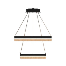 Load image into Gallery viewer, Double Square Chandeliers Light, 128W, 3000K (Warm White), 2461 Lumens, Dimmable Wooden + Matte Black Finish Chandelier