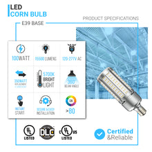 Load image into Gallery viewer, LED Corn Bulb 18W/60W/100W/120W 5700K, 120-277V, Dimmable, Damp Location UL Listed