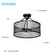 Load image into Gallery viewer, Drum Shape Semi-Flush Mount Ceiling Light, Steel Cage Matte Black Finish, E26 Base, UL Listed, 3 Years Warranty