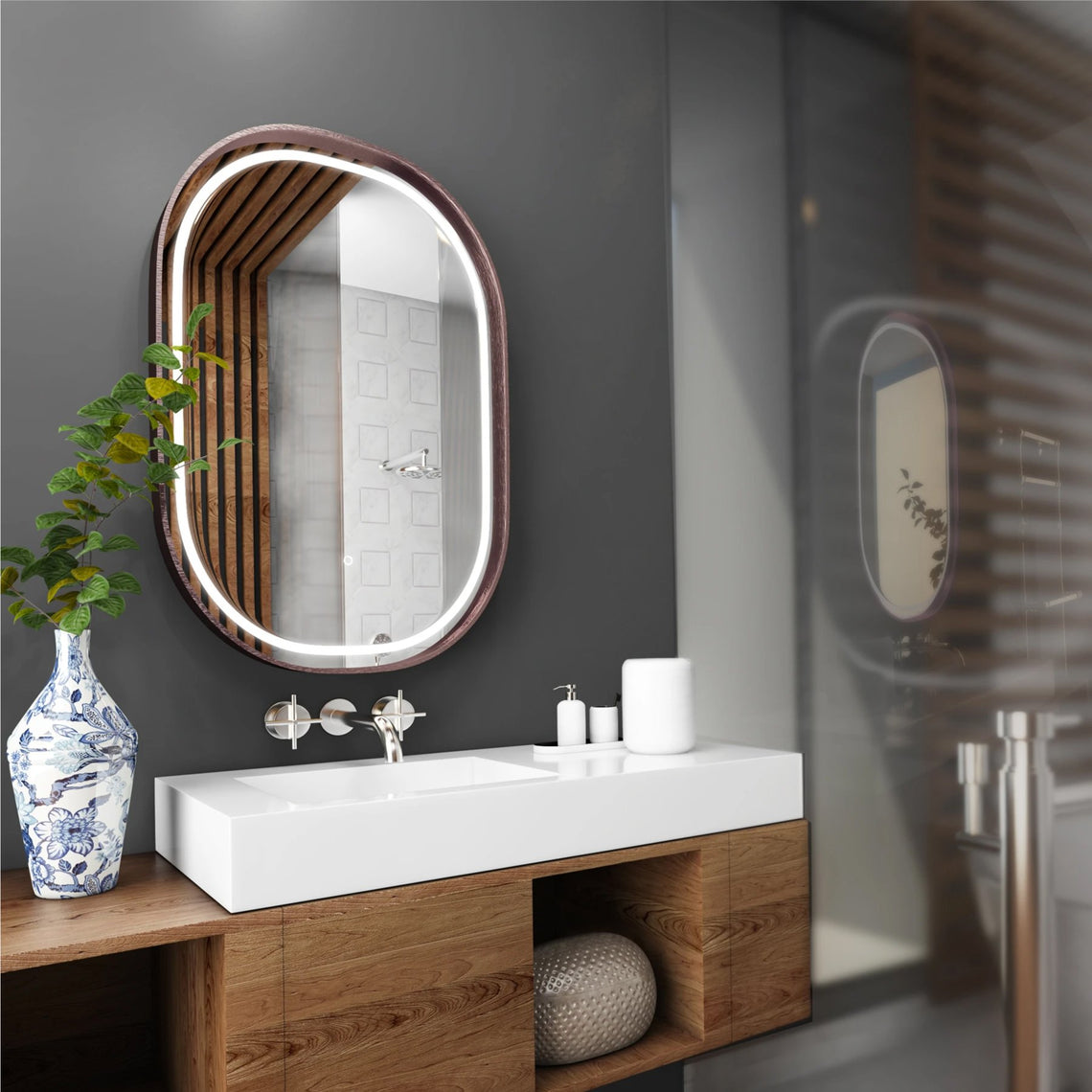 24 X 36 Inch LED Lighted Bathroom Mirror with Rose Gold Frame, Touch S –  Wen Lighting