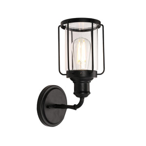 Birdcage Shape Vanity Light Fixture, Matte Black with Clear Glass Shade, E26 Base, For Damp Locations