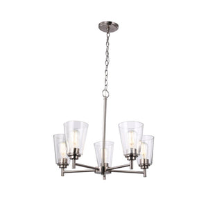 Flared Shape Chandelier Lighting Fixture with Clear Glass Shades, E26 Base, UL Listed for Damp Location, 3 Years Warranty