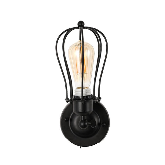 Steel Birdcage Wall Lighting Fixture, Matte Black Finish, E26 Base, UL Listed, 3 Years Warranty