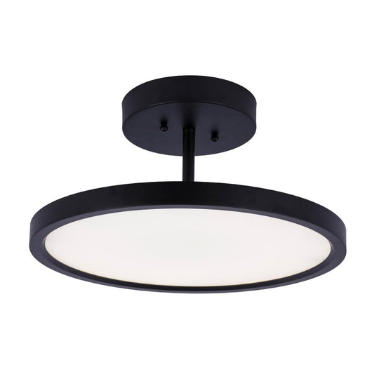 28W Round Shape LED Semi Flush Mount Ceiling Lights, Matte Black Finish with White Acrylic Shade, 1950LM, Dimmable