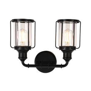 Birdcage Shape Vanity Light Fixture, Matte Black with Clear Glass Shade, E26 Base, For Damp Locations