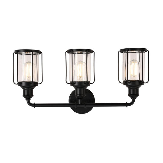 Birdcage Shape Vanity Light Fixture, Matte Black with Clear Glass Shade, E26 Base, For Damp Locations